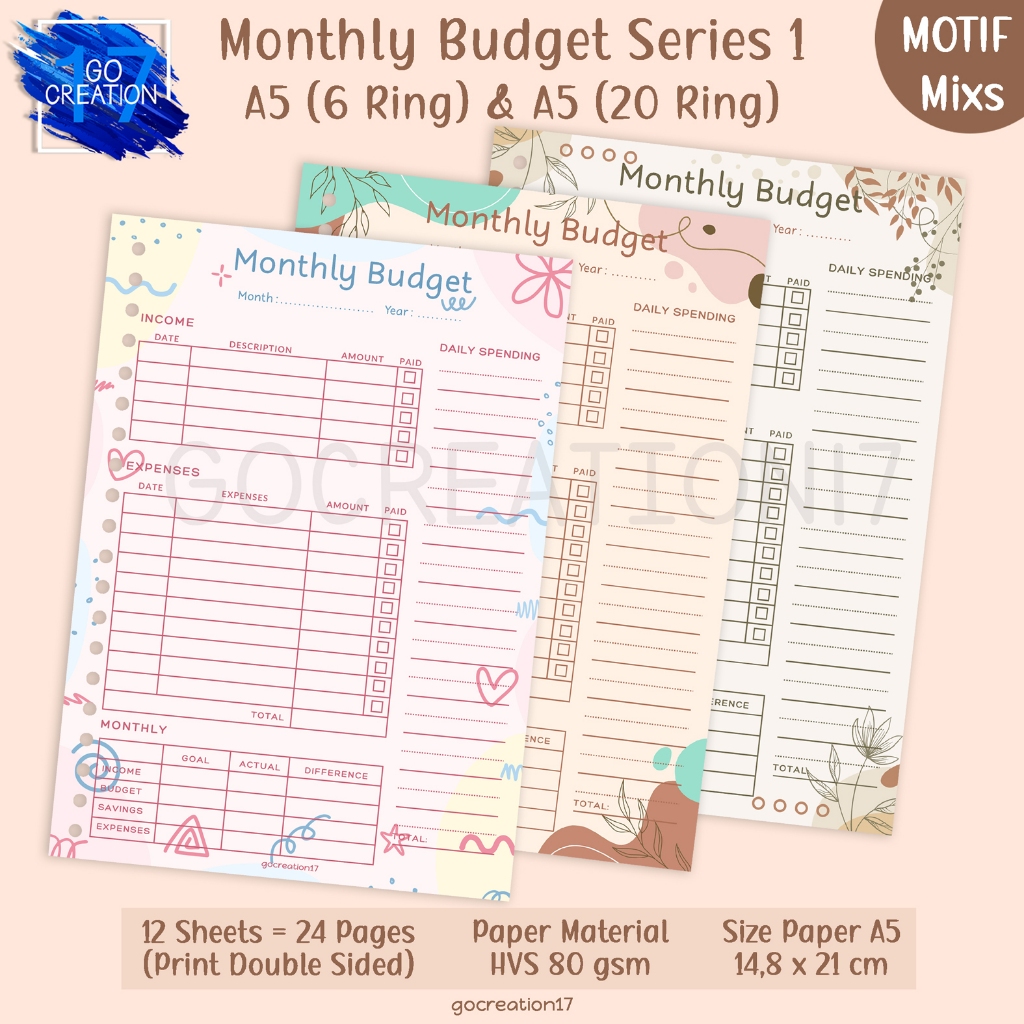 

Buku Planner Kertas Isi Binder Monthly Budget Series 01 Motif A5