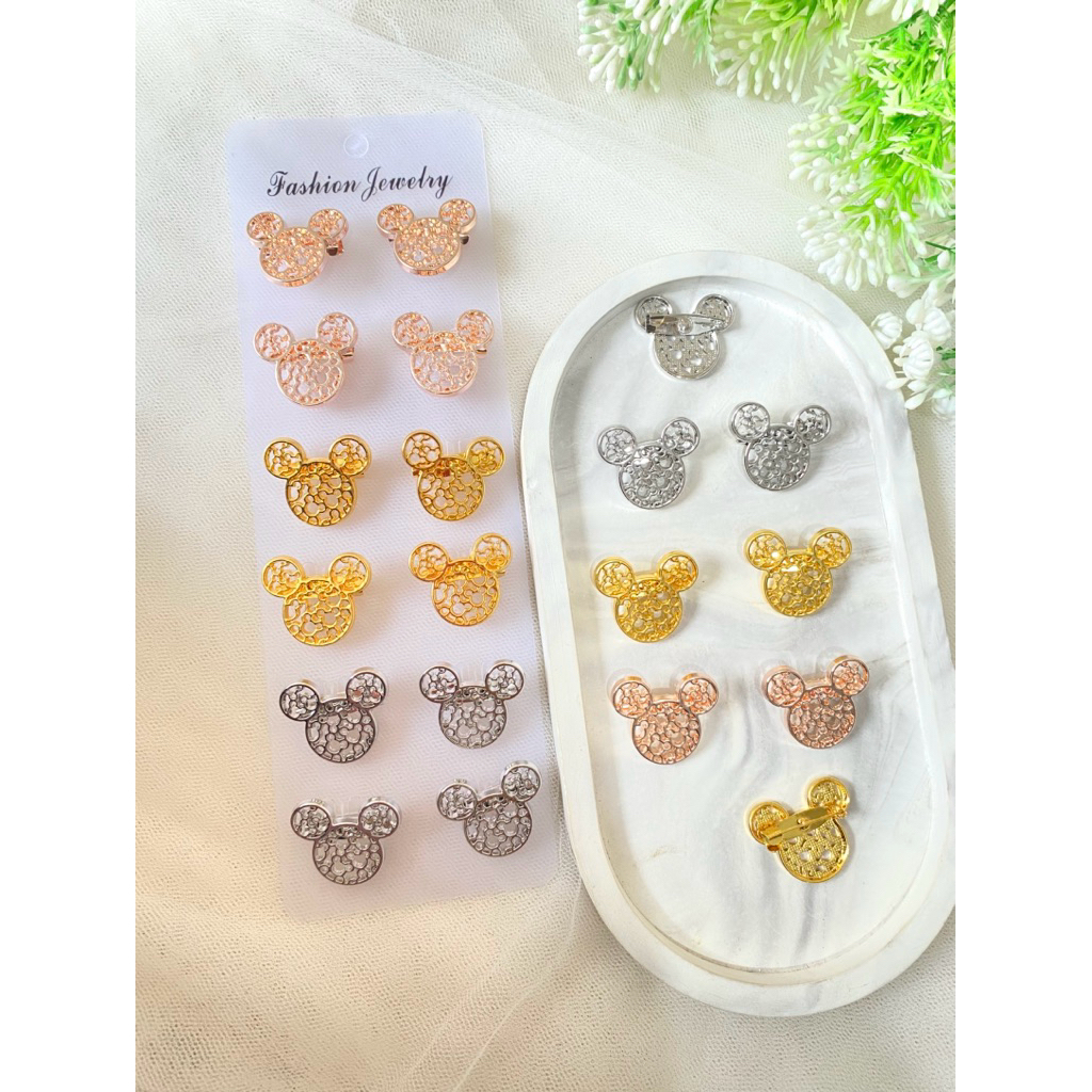 bros dagu lusinan/bros lusinan/Bros Bentuk Mickey Lucu Warna Mix /Grosir Lusin Aksesoris Hijab Fashi
