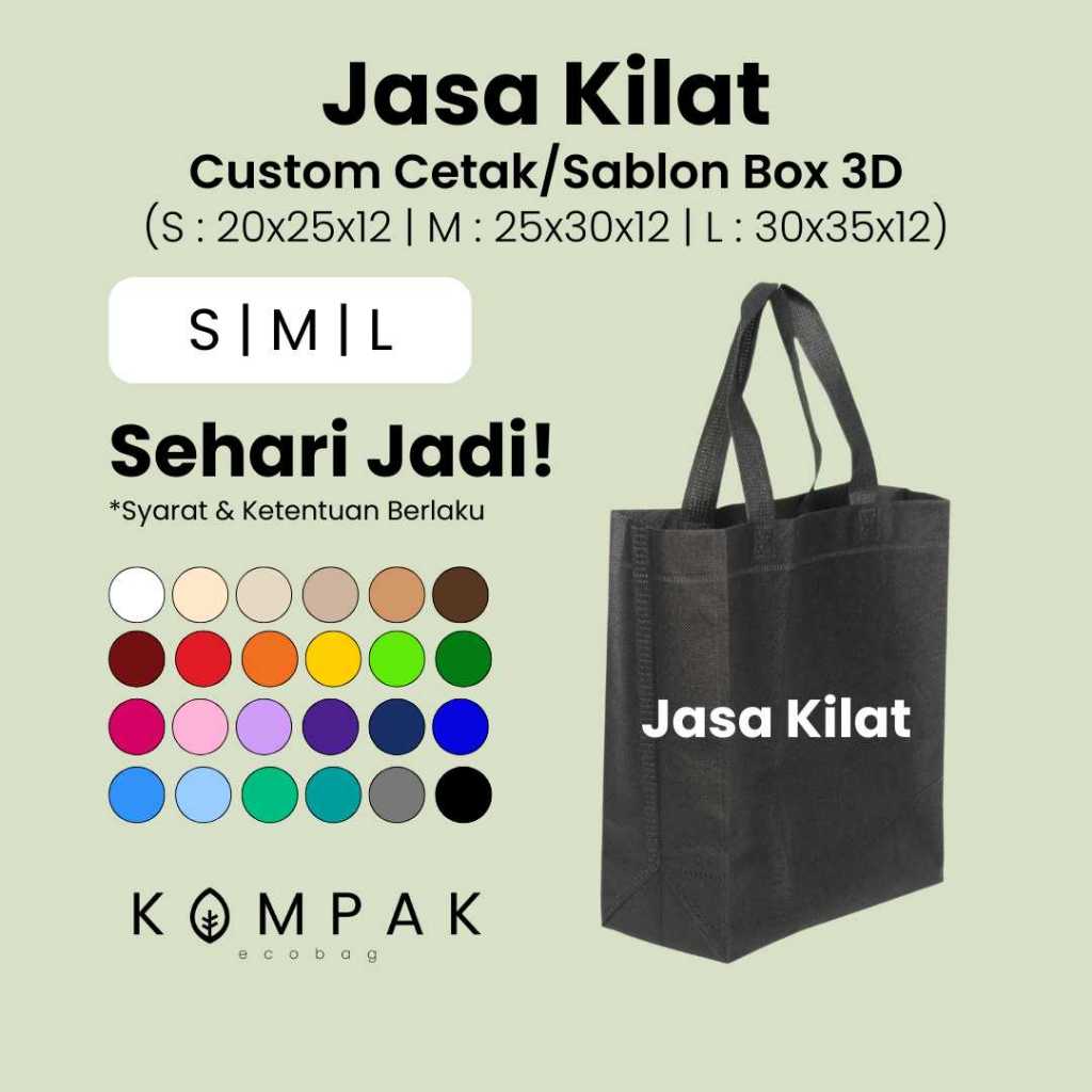 

Jasa Kilat Custom Cetak Sablon Tas Spunbond Box 3D - Kantong Goodie Bag Shopping Bag 20x25x12 25x30x12 30x35x12 cm