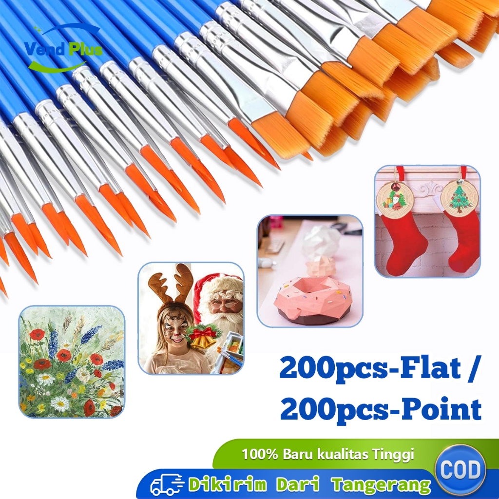 

200pcs Kuas Lukis Kuas Cat Air Kuas Lukis Cat Minyak Serbaguna Point Dan Flat Panjang 17cm Kuas Nilon