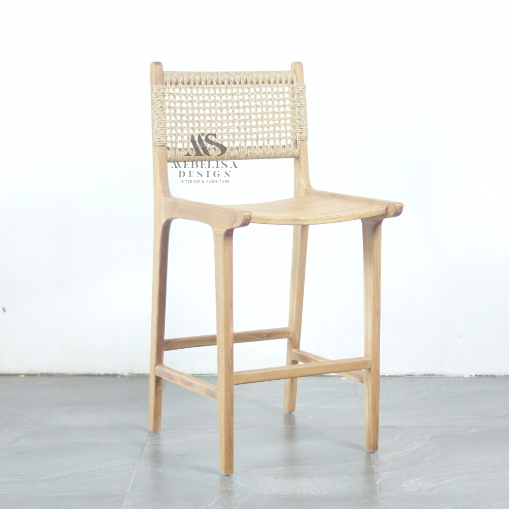 Kursi Barstool Cafe Minimalis Kayu Jati Anyaman