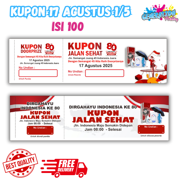 

KUPON UNDIAN PERINGATAN HUT RI, DOORPRIZE, JALAN SEHAT, BISA CUSTOM TULISAN SENDIRI 100 LEMBAR UK1/5