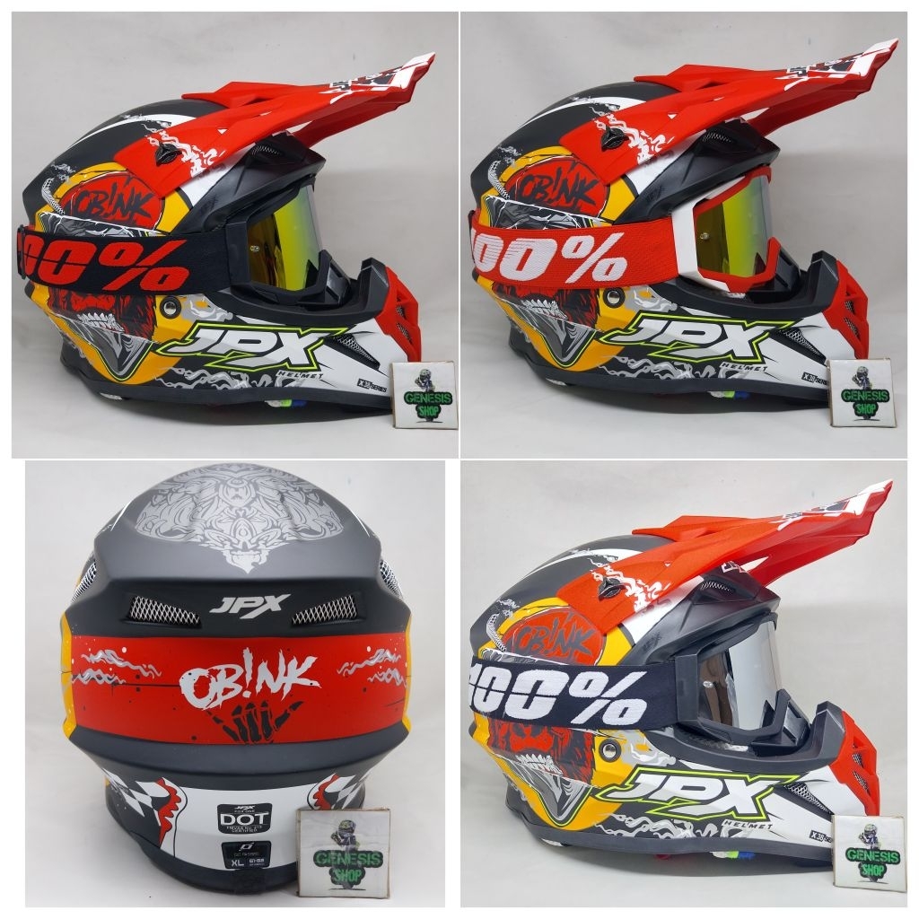 Helm JPX Fullface helm JPX CROSS Fox1 Motif X38 OBINK Plus GOGGLE 100%