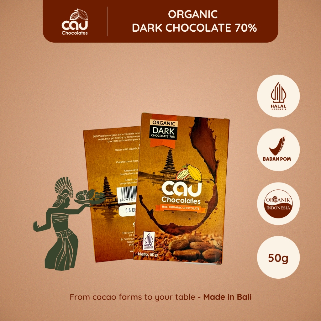 

CAU CHOCOLATES - Dark Chocolate / Coklat 70% dengan Gula Putih - 50 gr