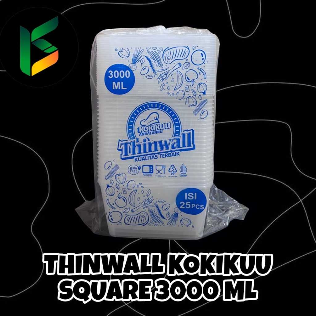 Thinwall Square 3000 ml KOKIKUU Thinwall kotak makan 3000 ml KOKIKUU