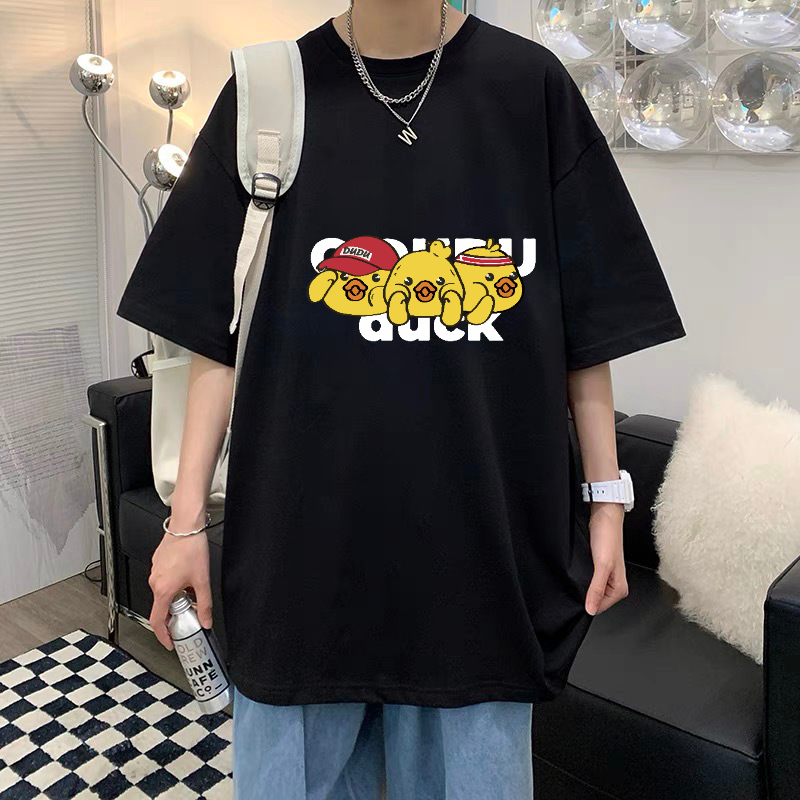 Kaos Distro Hitam Putih Motif Bebek Kekinian - Cocok Pria & Wanita