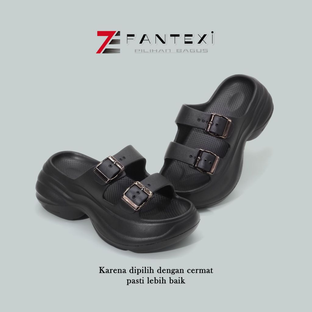 Sandal Selop Strip Dua Wanita Tinggi Wedges Sandal Jelly Wanita Korea Kekinian
