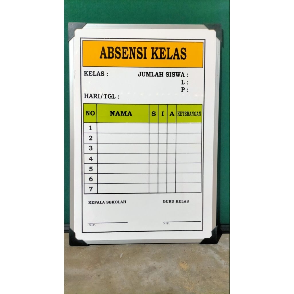 

Papan Absensi Kelas ukuran 40 x 60 cm - bingkai list allumunium
