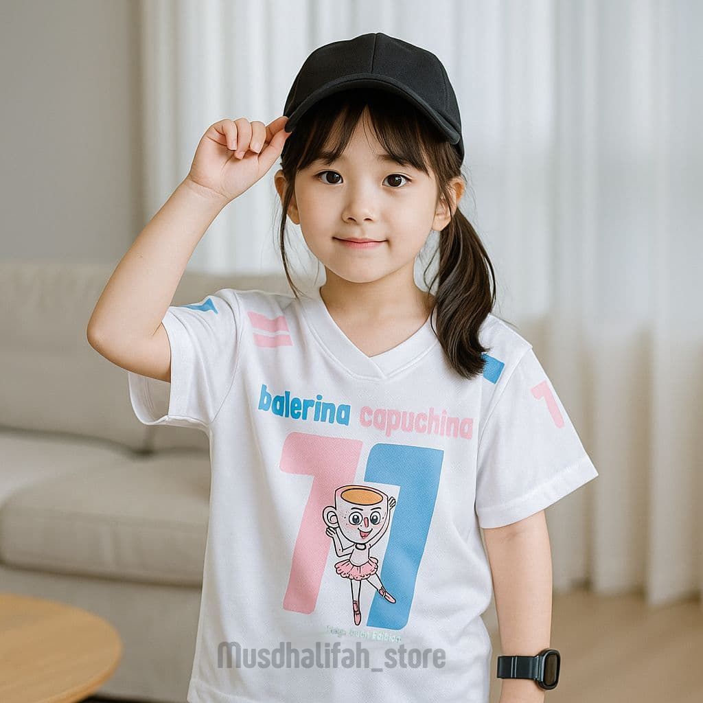 Baju Kaos Jersey Dryfit Anak Cewek 3-12 Tahun - Atasan Kaos Jersey Anak Perempuan Motif Ballerina Ca