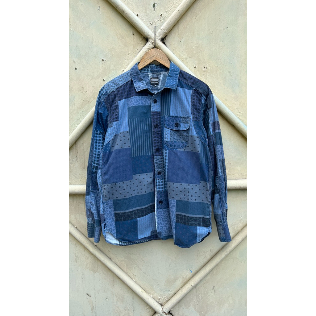 Momotaro Sashiko Shirt – Indigo Patchwork Series kemeja pria momotaro jeans