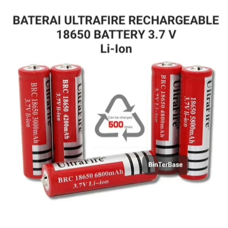 Baterai 18650 Ultrafire senter laser police SWAT batre cas batere charge battery rechargeable li-ion