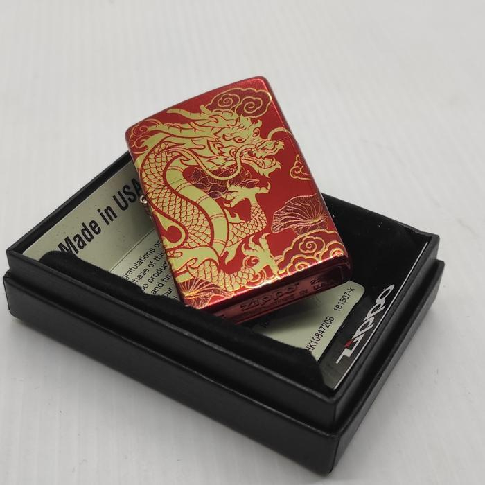 Zippo Gold Dragon In Red Metallic Original