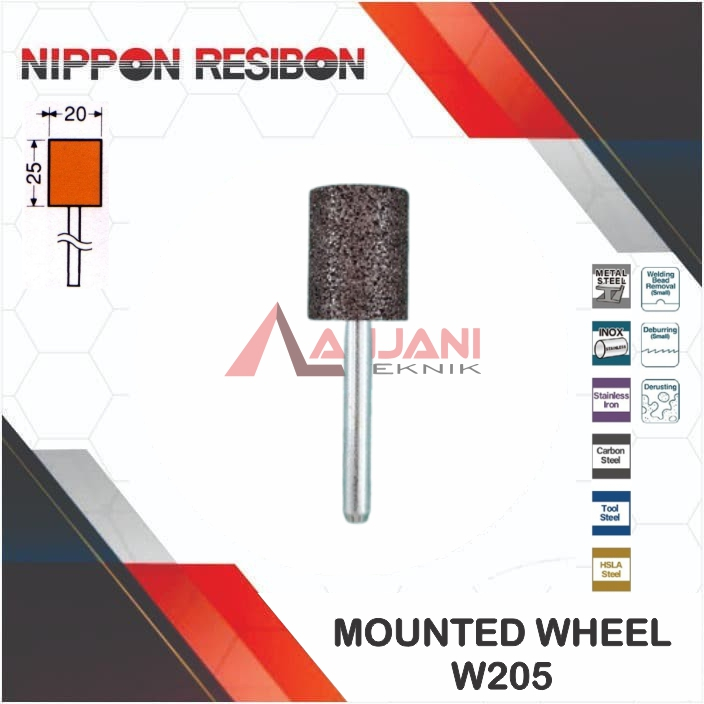 NIPPON RESIBON A36P MOUNTED WHEEL RESINOID W-205 BATU GERINDA BOTOL 20 x 25 x 6 mm / ABRASIVE GRAIN 
