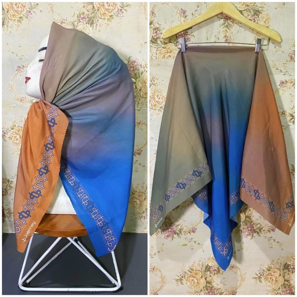 KERUDUNG SEGI EMPAT HIJAB MOTIF KODE 238 GRADASI TOSCA BATA