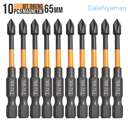 10pcs Mata bor Obeng Magnetik Set kepala mata obeng set Baja 1/4 Inci Bit 65mm Set
