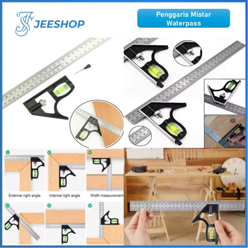 

Penggaris Waterpass Tukang 30CM Penggaris Siku Sudut Lantai Ruangan Stainless Serbaguna