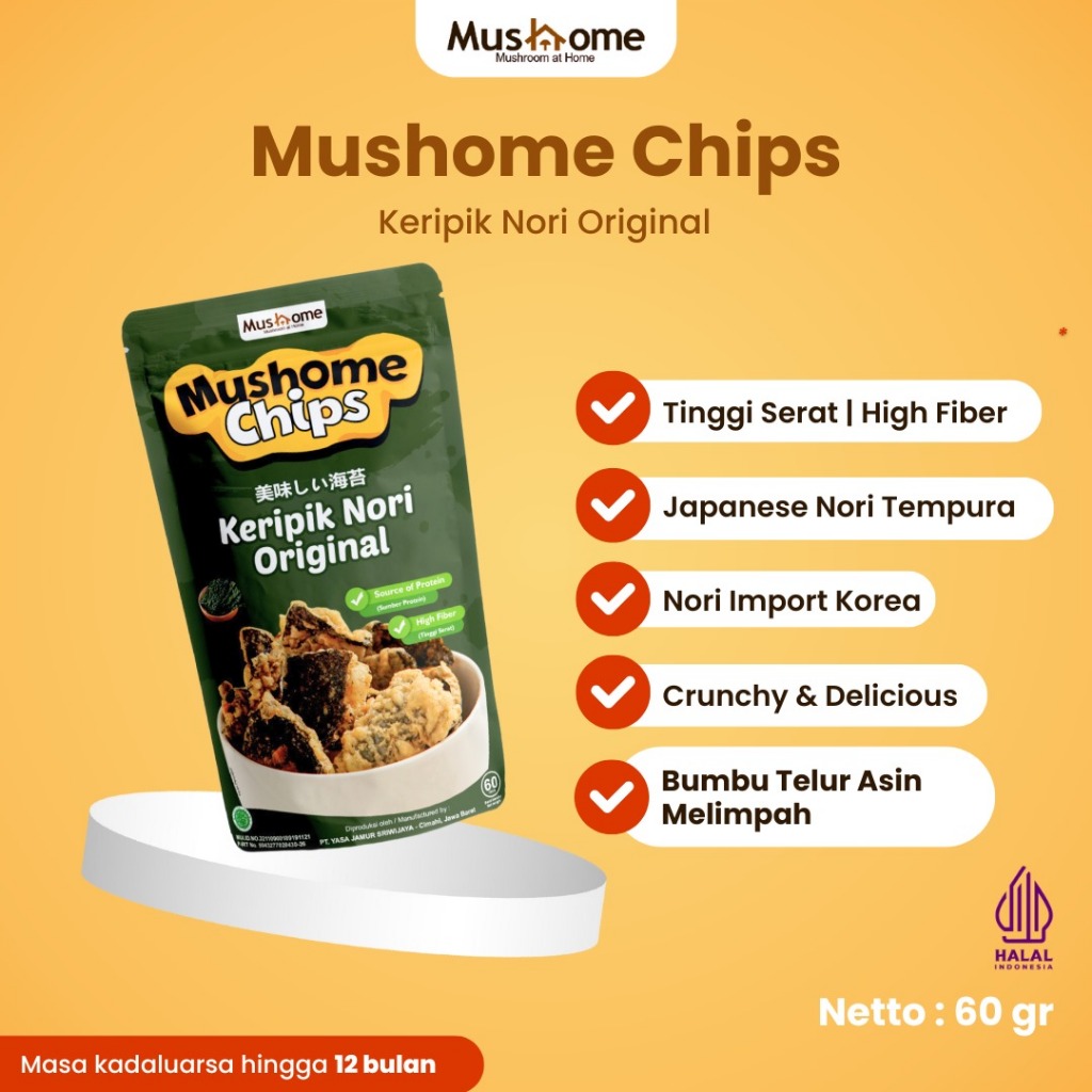 

Keripik Nori Rasa Original - Mushome Chips - Kaya Serat & Sumber Protein - Gluten Free