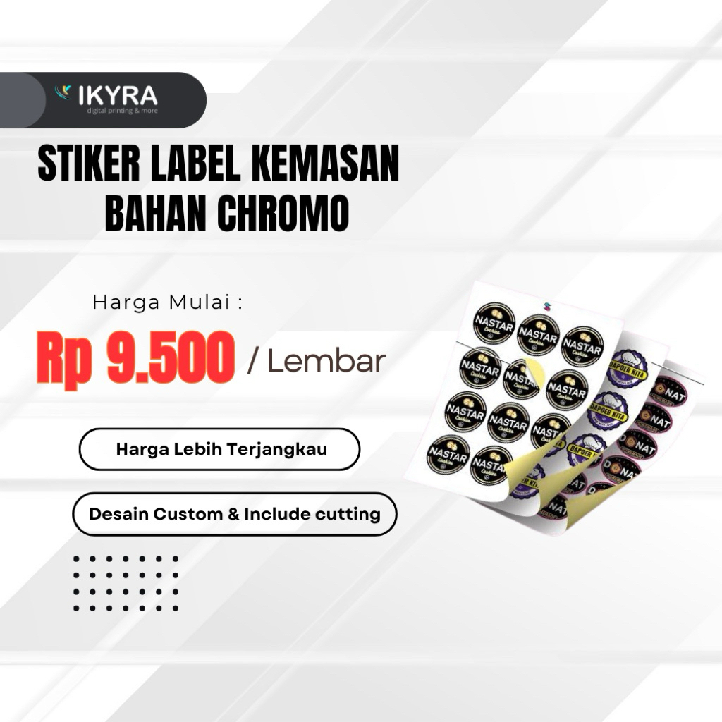 

Cetak Stiker Custom Chromo | Include Cutting | Label Kemasan | Harga Murah | Bebas Desain