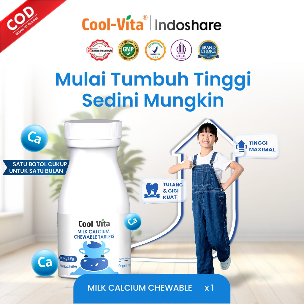 Coolvita Calcium Chewable - peninggi badan |Tablet Kunyah Suplemen Kalsium dengan Susu New Zealand u