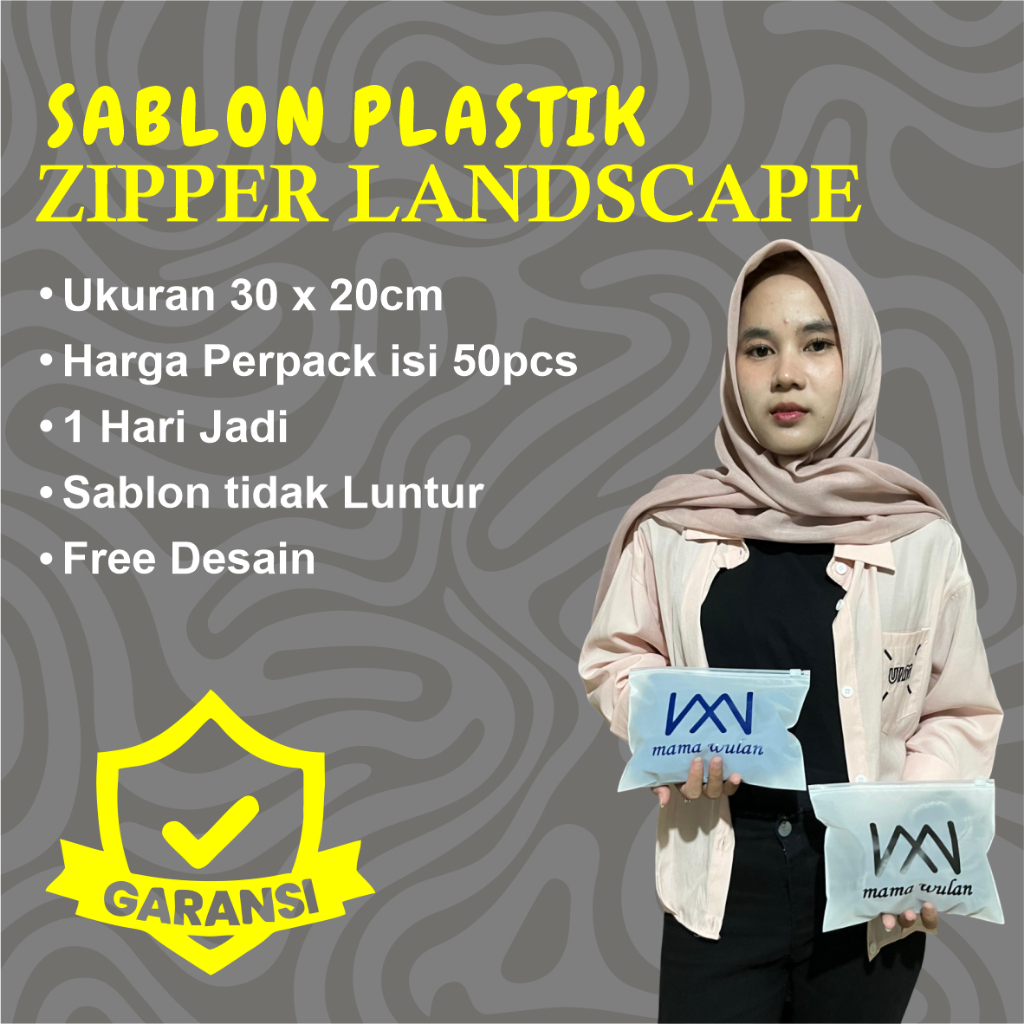 

Plastik Sablon Custom 50 Pcs Pe Zip Landscape 30x20 cm FREE DESIGN, Plastik Murah, Plastik Custom, Plastik COD, Plastik Hijab, Plastik Murah