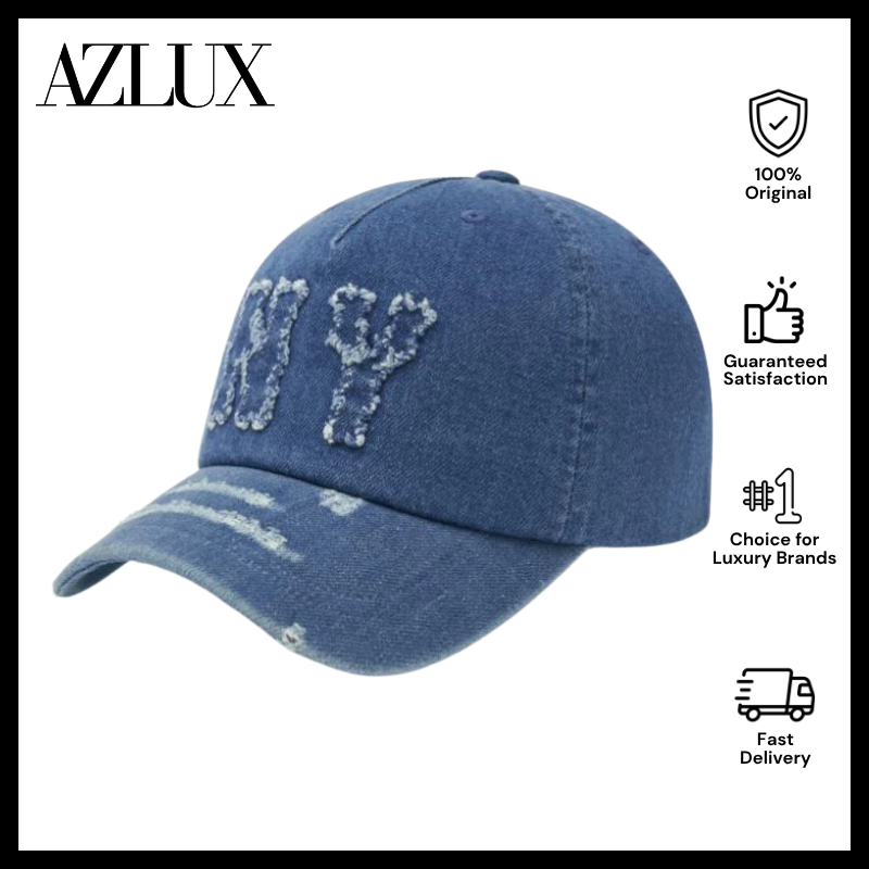 MLB Korea Denim Coopers Mega Logo New York Yankees Ball Cap - Light Blue