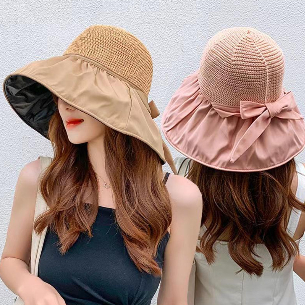 Topi Visor Lipat Wanita Anti UV Lebar / Topi Pantai Wanita Lipat Anti UV Summer Hat Premium Import