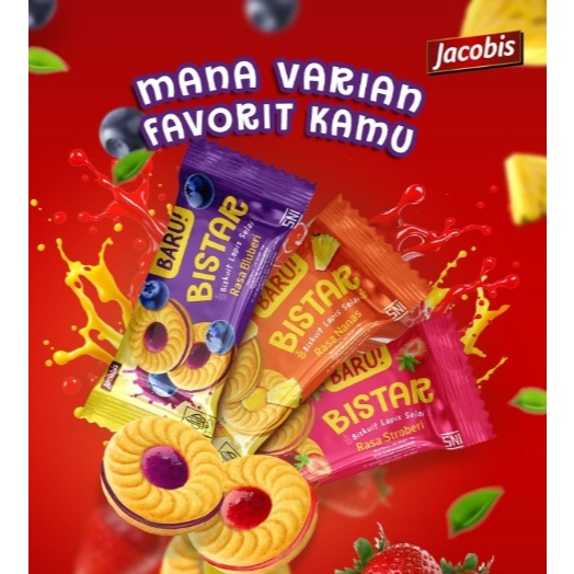 

Jacobis Bistar Biskuit Lapis Selai Nanas / Strawberry / Blueberry 15gram