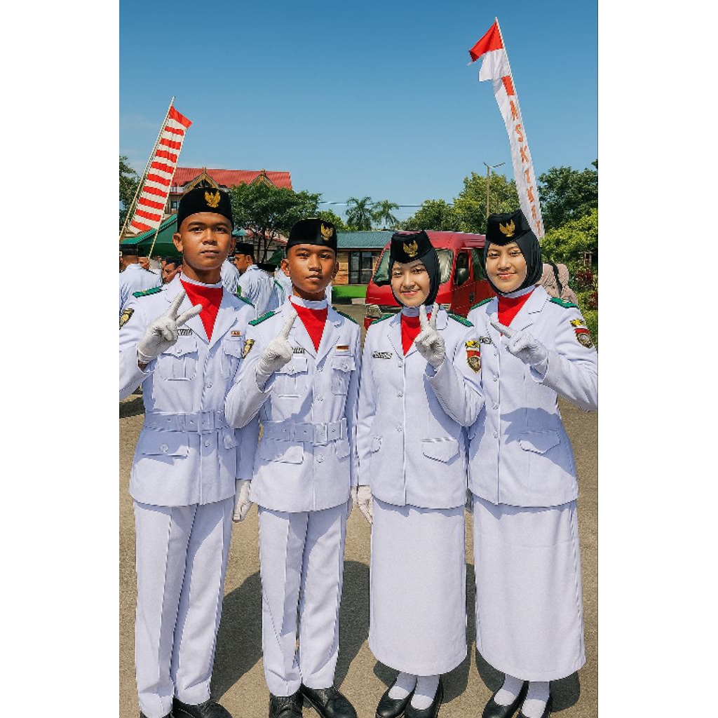 Stelan baju dan celana pdu paskibra pria dan wanita / seragam baju pdu paskibra pria dan wanita / se