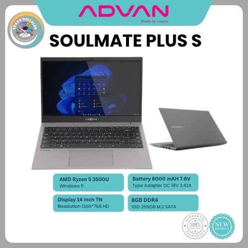 ADVAN Laptop Soulmate Plus S AMD Ryzen 5 3500U 8GB/256GB Upgradable &amp; Soulmate T 4GB/EMMC128GB