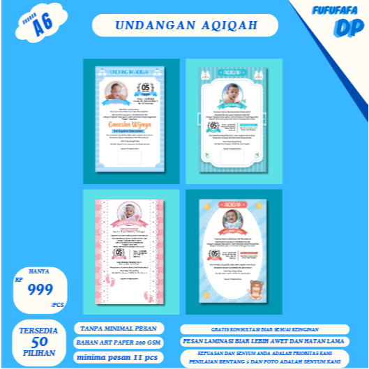 

UNDANGAN AQIQAH AKIKAH CUSTOM MURAH bahan tebal art papet/manila tanpa minimal order