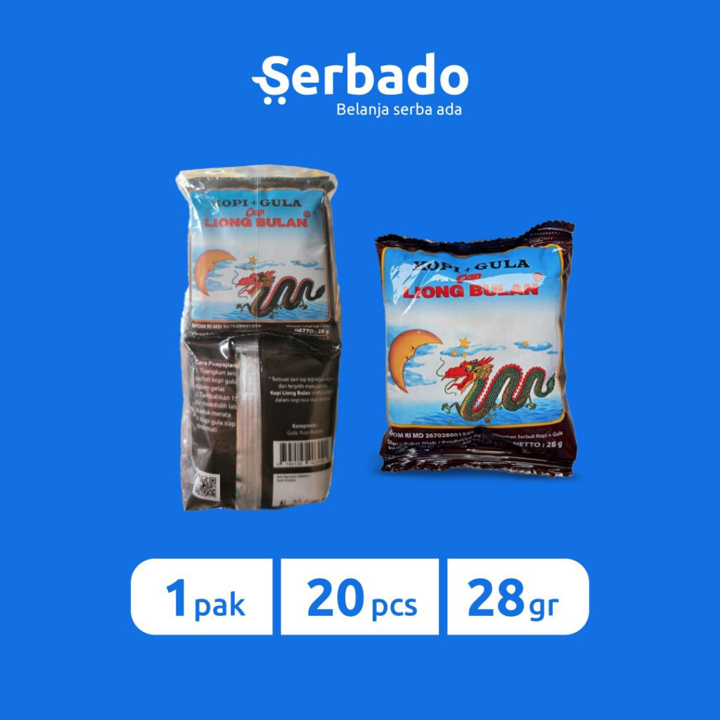 

Liong Bulan Kopi Plus Gula Kemasan Sachet 28gr 1 Pak (Isi 20 Pcs) PROMO