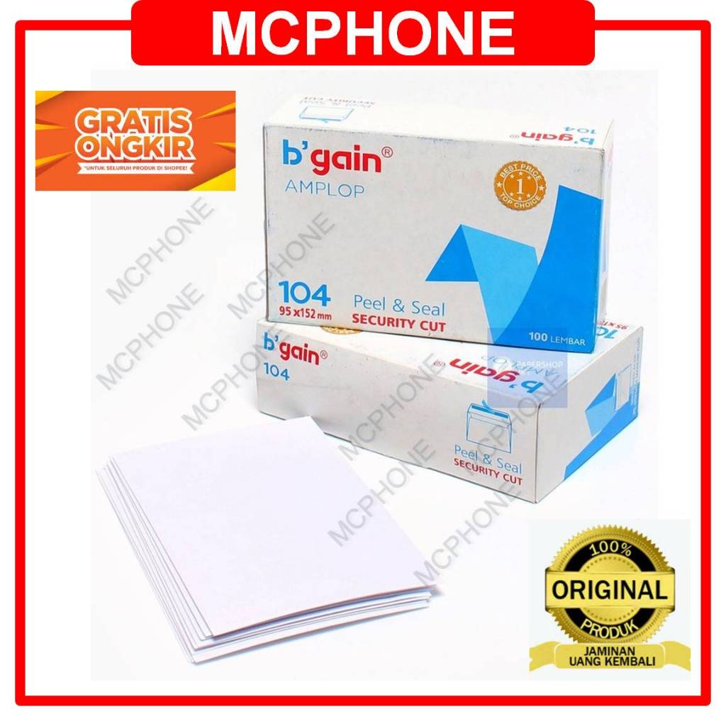 

Amplop 104 (95x152)mm Peel & seal Isi 100 Lembar Putih Merk Bgain
