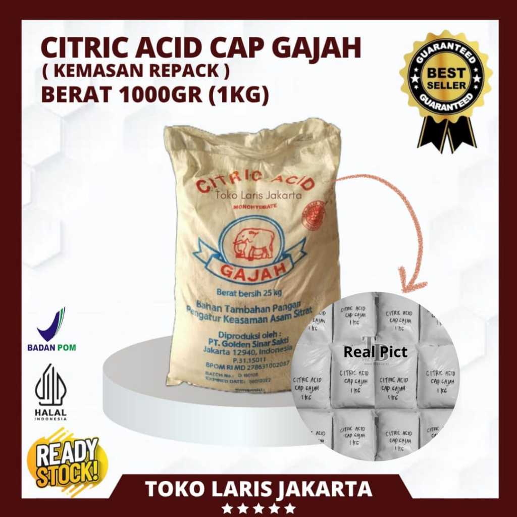 CITRIC ACID | CITRUN CAP GAJAH | SITRUN KEMASAN REPACK 1 KG | BIANG SITRUN | PEMBERSIH SERBAGUNA | P