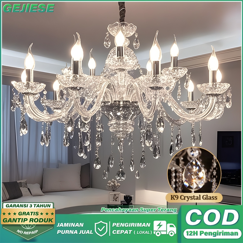 GEJIESE 100% Kristal Lampu Gantung Kristal Ruang Tamu Mewah Dengan Bola Lampu 6/8 LED K9 Kaca Krista