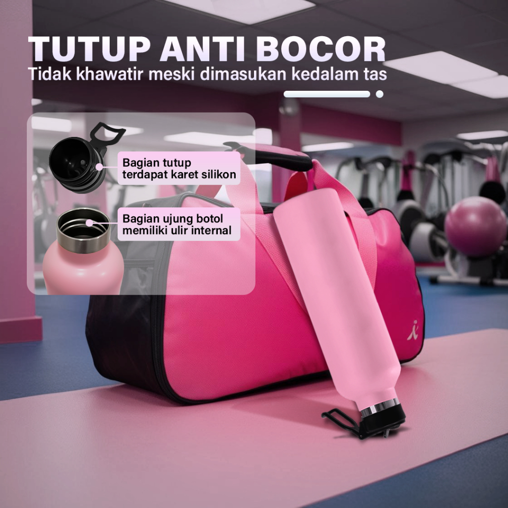 1Tumbler2 PenutupBotol Minum 1 Liter Tumbler Stainless Vacuum Termos Tahan Panas Dingin 24 Jam