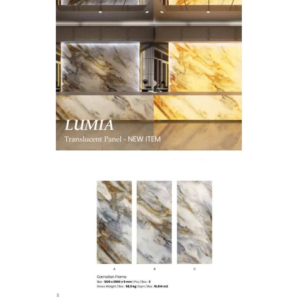 WPC TRANSLUCENT PANEL MEREK ROSHAN TYPE LUMIA WARNA CARNELIAN FLAME UKURAN 1220x2900x5mm