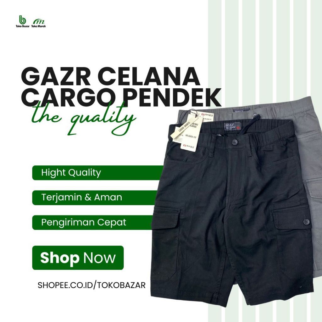 Celana Cargo Pendek Gazr - Abu & Hitam