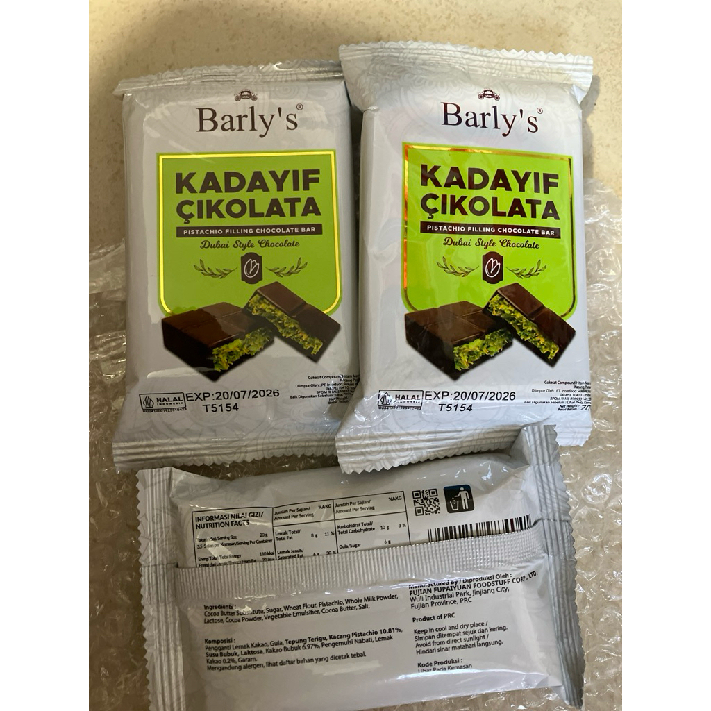 

barlys kadayif cikolata pistachio filling chocolate bar coklat dubai 70gr