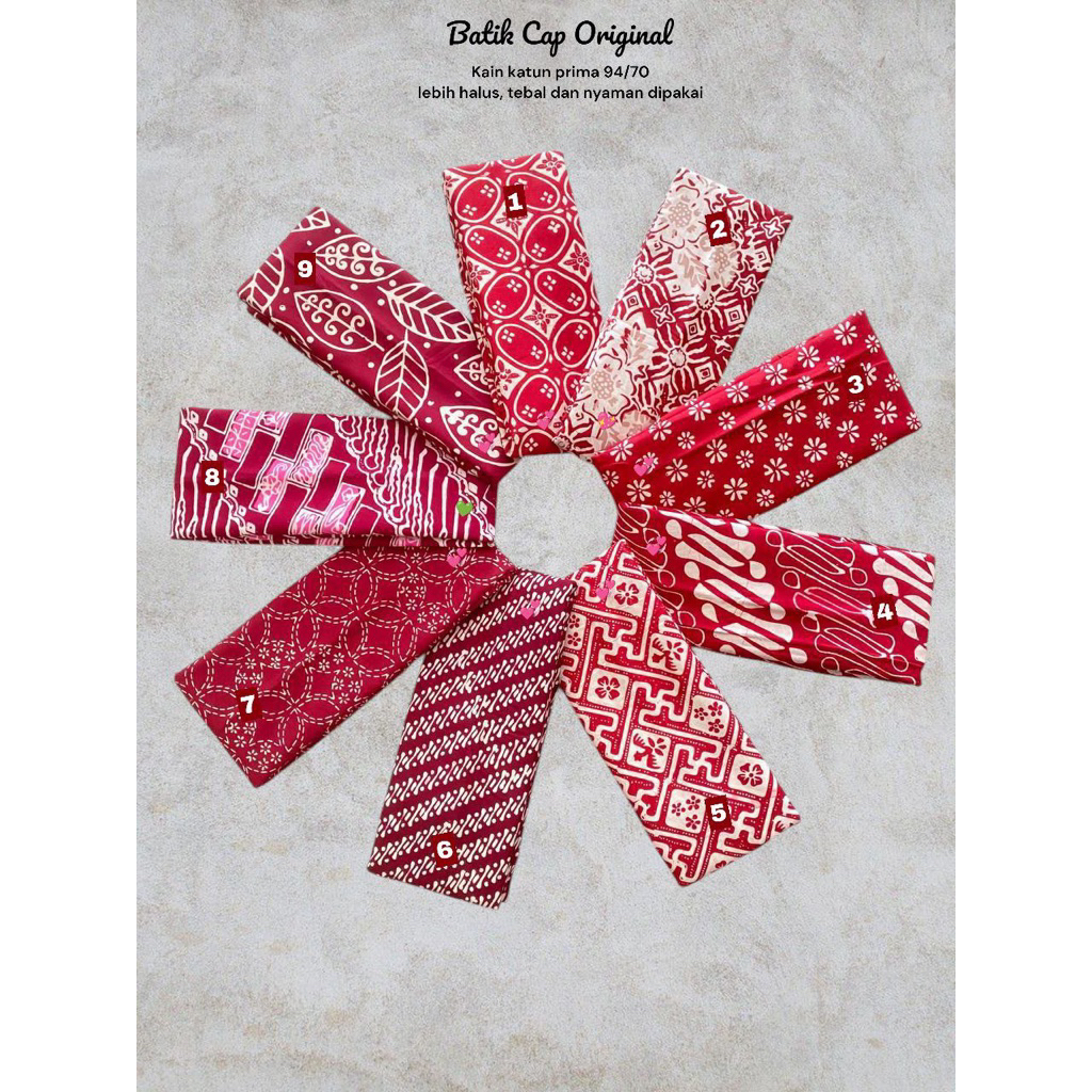 Kain batik cap pekalongan kain batik soft merah maroon putih