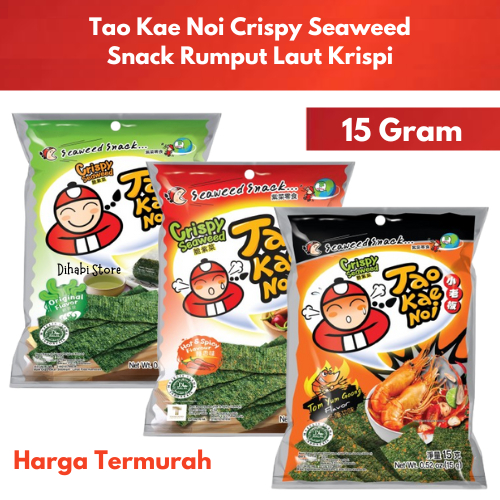 

Tao Kae Noi Crispy Seaweed Ukuran 15 Gram Varian Original , Spicy , Tom Yum Goong Rumput Laut Krispi