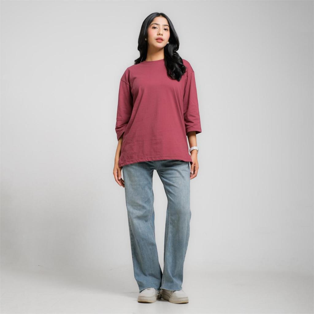 KAOS WANITA OVERSIZE 7/8 ATASAN WANITA POLOS HIJAB STYLE KAOS WANITA JUMBO