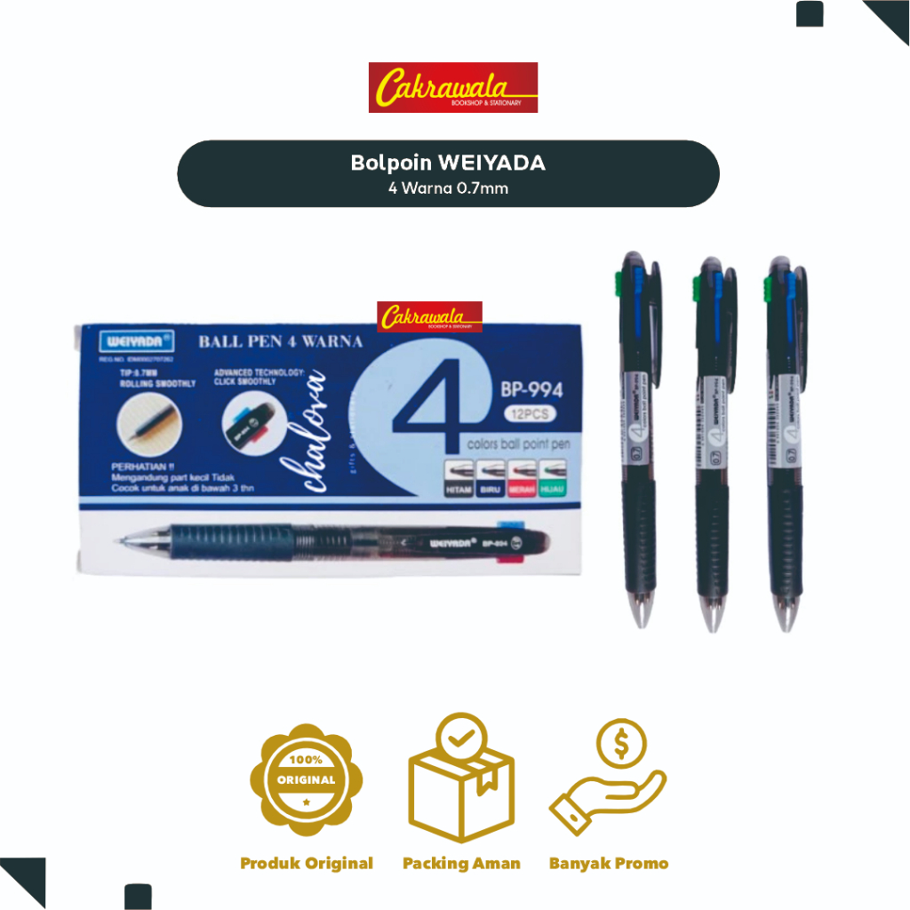 

Bolpoin WEIYADA 4 Warna 0.7mm | Pulpen Multifungsi Warna Hitam Merah Biru Hijau | Bolpen 4in1