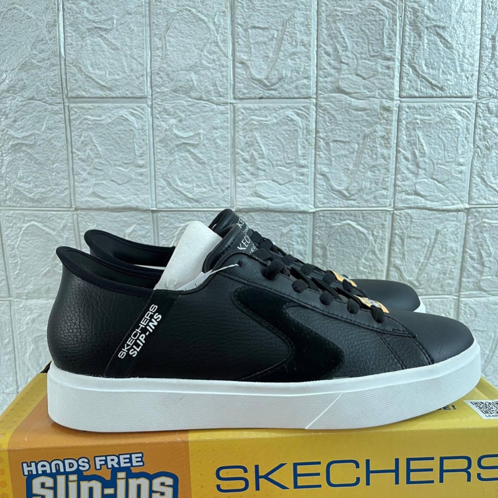 SEPATU SKECHERS PRIA SKECHERS EDEN LX STRANDO 232448 BLACK WHITE LEATHER KULIT TALI CASUAL SNEAKERS 