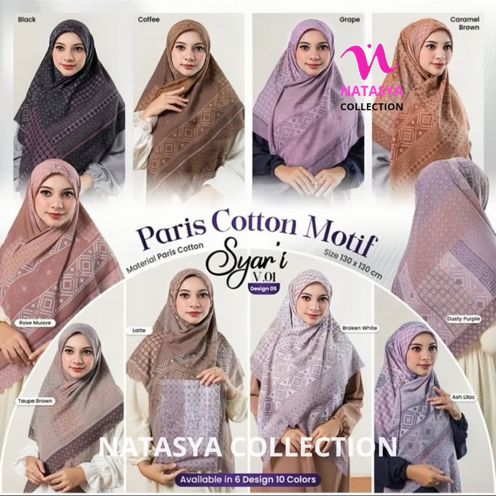 Hijab Segiempat Motif Syari Paris Cotton Premium