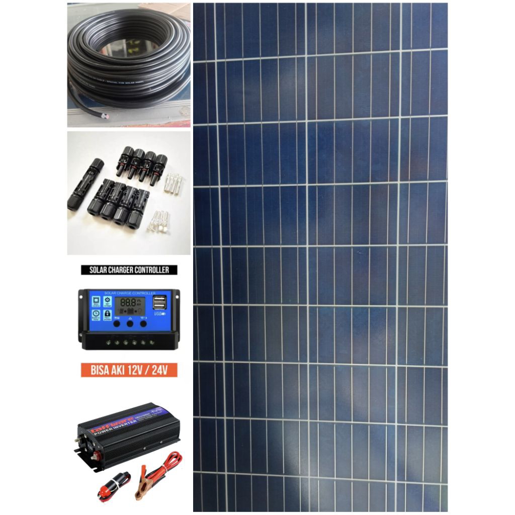 Panel Surya 100 Wp 2 Unit Inventer 1000 Watt PSW DC TO AC
