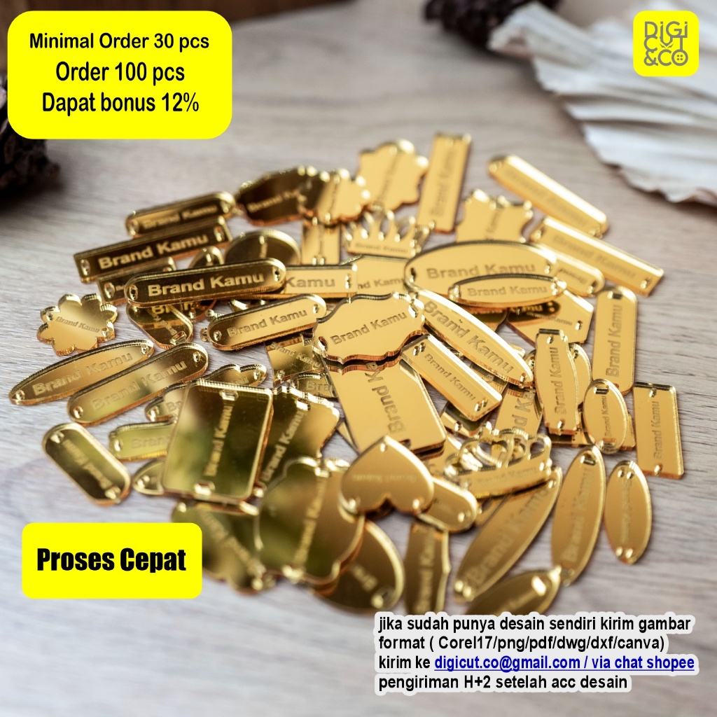 

Label Akrilik EMAS | Label Hijab Branding | Custom Cutting Label - Digicut&Co