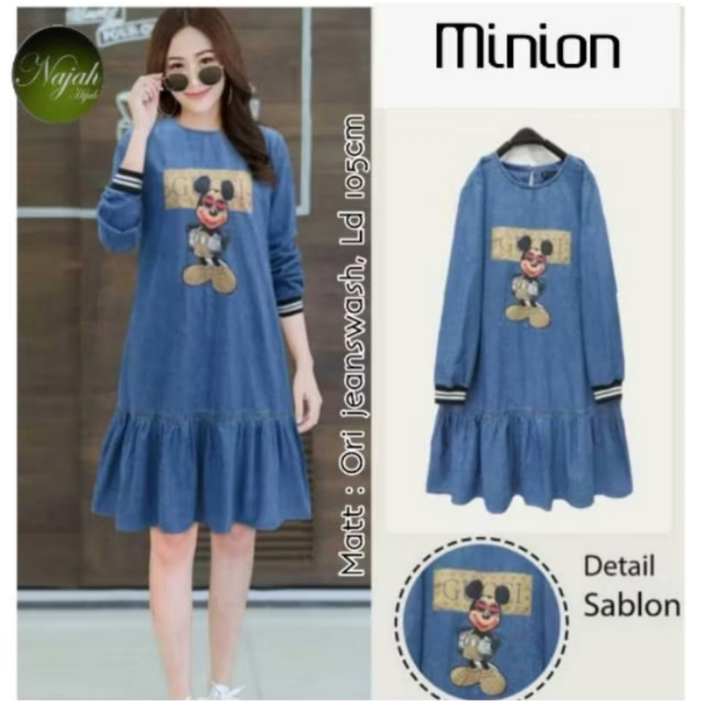 Baju Atasan Wanita Gucci Mickey Tunik Jeans Import Pakaian Dress Wanita Denim Trend Fashion Terbaru