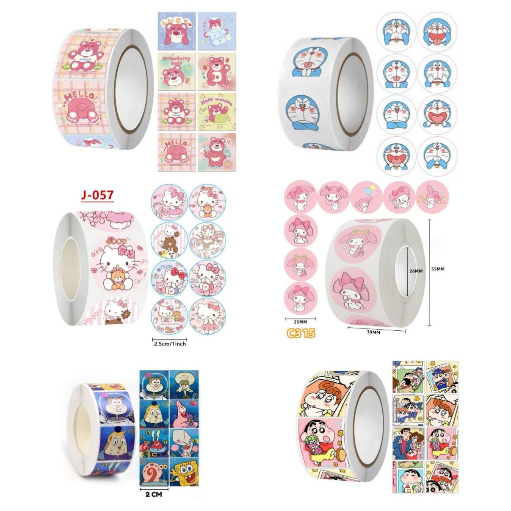 

1 Roll Stiker Label Lucu Cartoon Isi 500 Lembar Motif Karakter Kuromi Lotso/ Stiker Thank You Untuk Tempel di Box Packaging