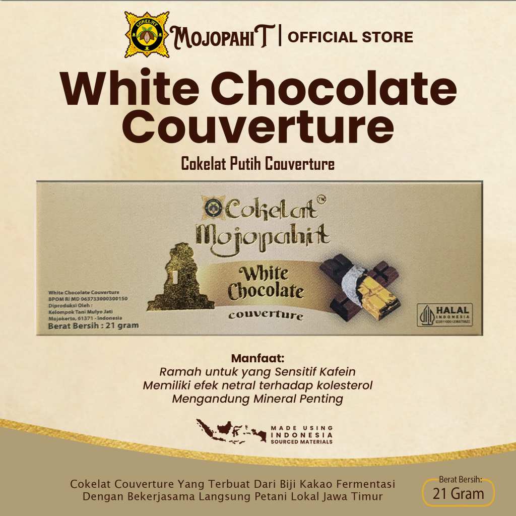 

Cokelat Mojopahit | White Chocolate Couverture | Cokelat Bar 21 Gram | New