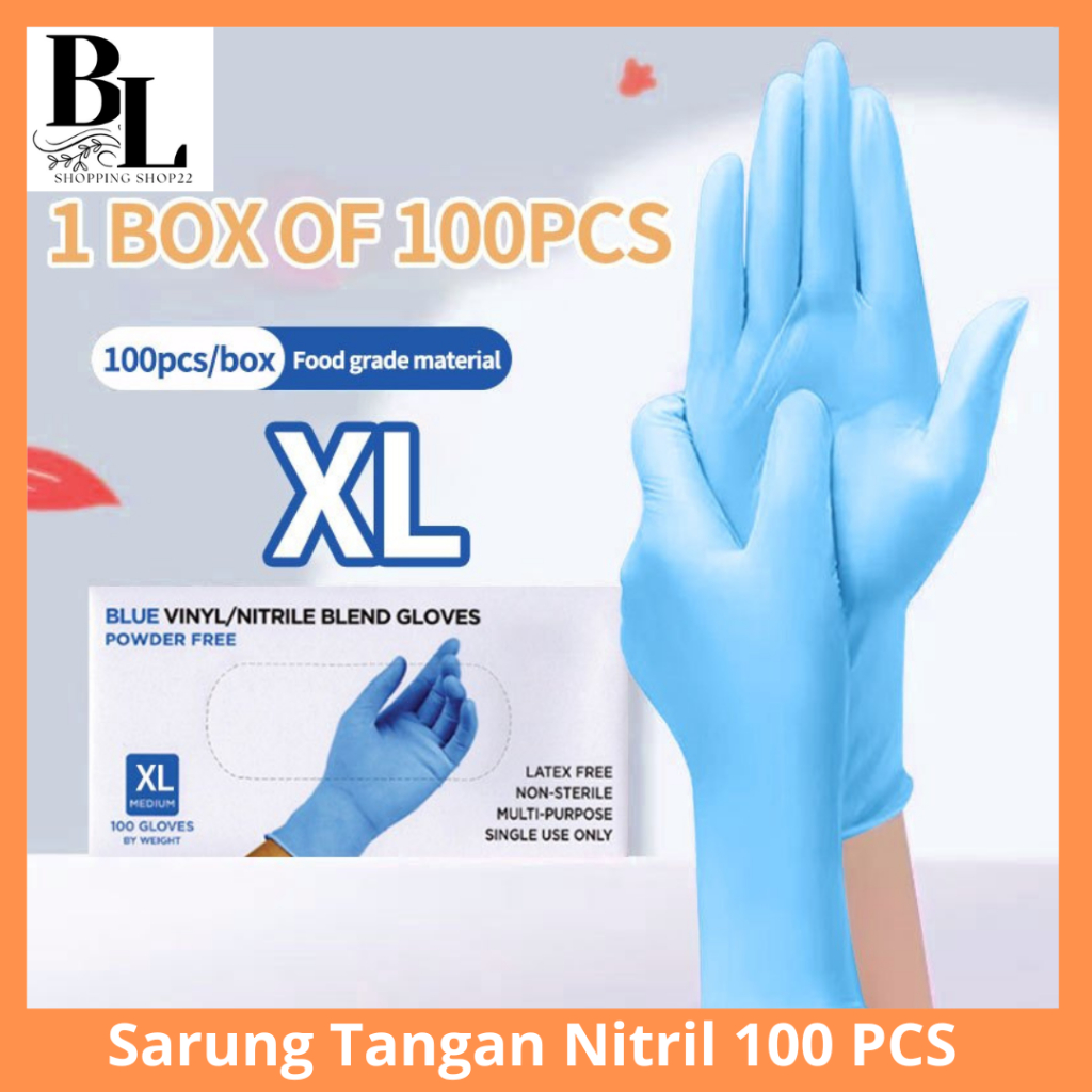 100pcs Sarung Tangan Nitrile /S-M-L-X Sarung Tangan Medis/Sarung Tangan Latex/Sarung Tangan Karet Te